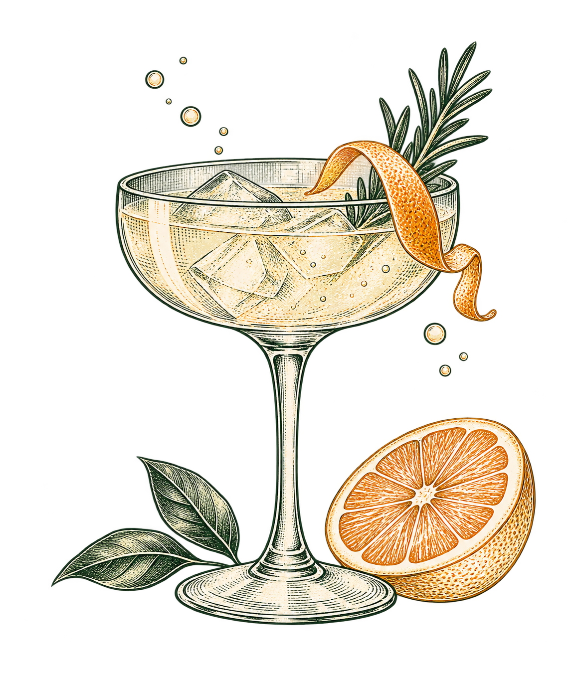 Getekende coupe met citrus en kruiden